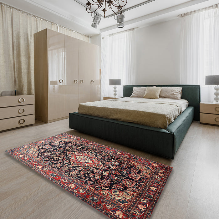 Machine Washable Traditional Camel Brown Rug in a Bedroom, wshtr443