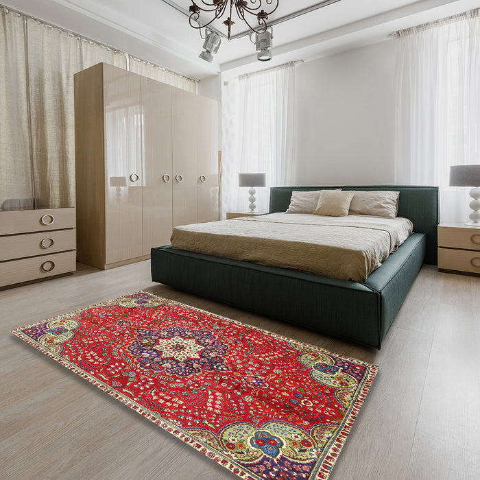 Machine Washable Traditional Red Rug in a Bedroom, wshtr4441