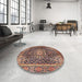 Round Machine Washable Traditional Light Copper Gold Rug in a Office, wshtr4442