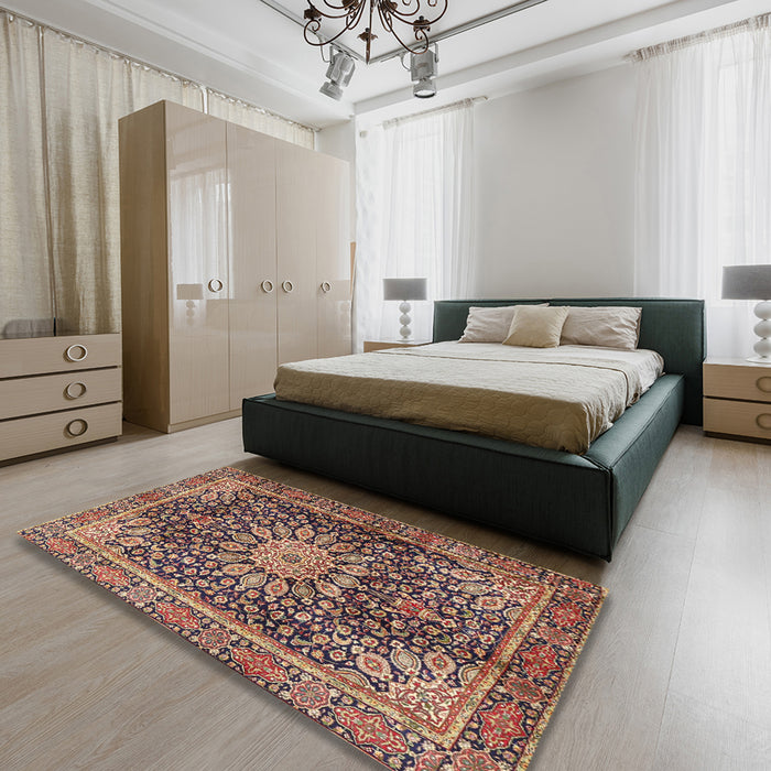 Traditional Light Copper Gold Persian Rug in a Bedroom, tr4442