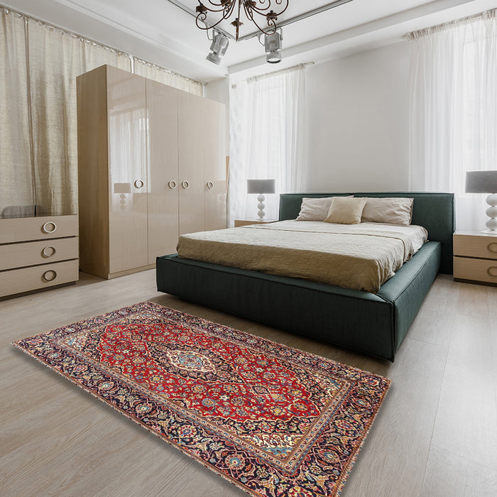 Traditional Saffron Red Medallion Rug in a Bedroom, tr4443