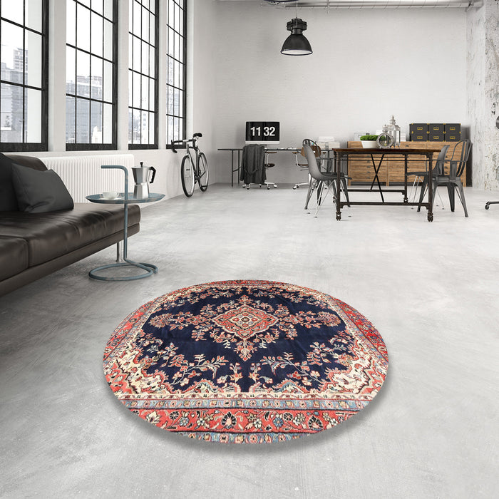 Round Machine Washable Traditional Light French Beige Brown Rug in a Office, wshtr4444