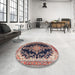 Round Traditional Light French Beige Brown Medallion Rug in a Office, tr4444