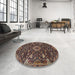 Round Machine Washable Traditional Orange Salmon Pink Rug in a Office, wshtr444