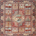 Round Machine Washable Traditional Brown Red Rug, wshtr4451