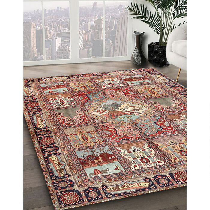 Traditional Brown Red Medallion Rug in Family Room, tr4451