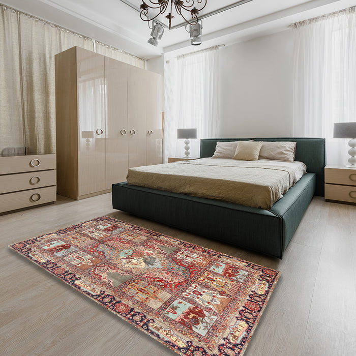 Machine Washable Traditional Brown Red Rug in a Bedroom, wshtr4451