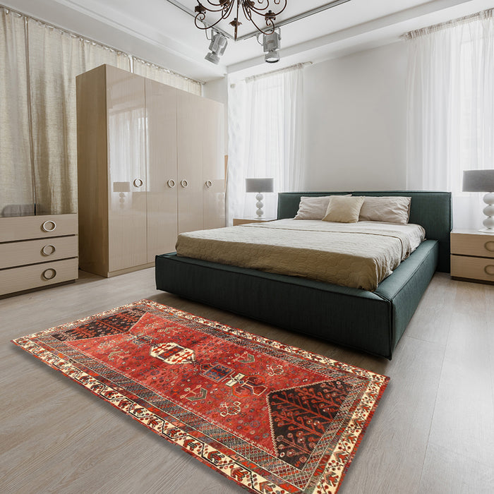 Machine Washable Traditional Orange Brown Rug in a Bedroom, wshtr4452