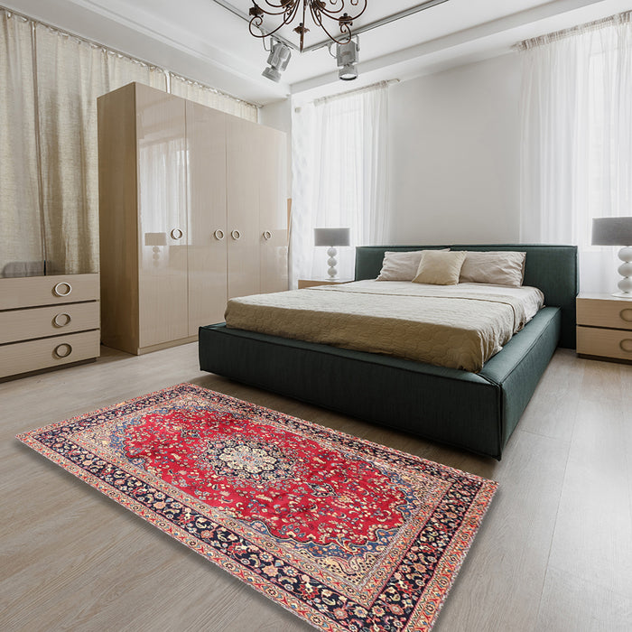 Machine Washable Traditional Fire Brick Red Rug in a Bedroom, wshtr4453
