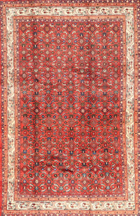 Machine Washable Traditional Tangerine Pink Rug, wshtr4455