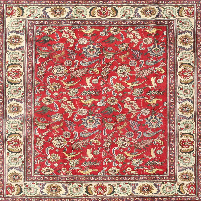 Round Machine Washable Traditional Red Rug, wshtr4457