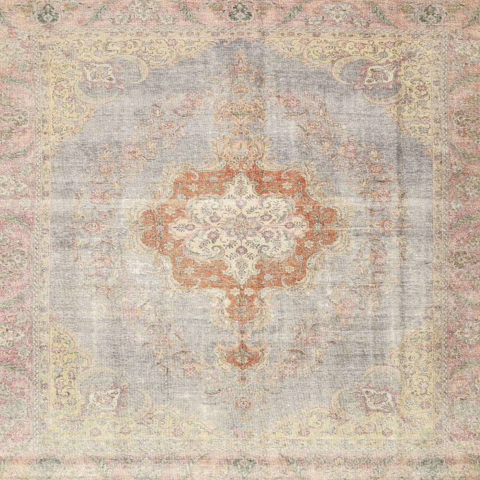 Round Machine Washable Traditional Light French Beige Brown Rug, wshtr4459