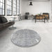 Round Machine Washable Traditional Grey Gray Rug in a Office, wshtr4466
