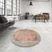 Round Traditional Orange Salmon Pink Persian Rug in a Office, tr4469