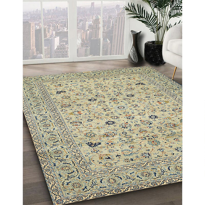 Machine Washable Traditional Khaki Green Rug in a Family Room, wshtr446