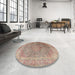 Round Machine Washable Traditional Dark Gold Brown Rug in a Office, wshtr4470