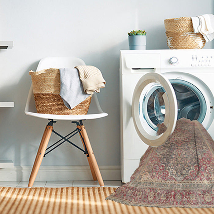 Machine Washable Traditional Dark Gold Brown Rug in a Washing Machine, wshtr4470