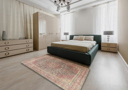 Traditional Dark Gold Brown Persian Rug in a Bedroom, tr4470