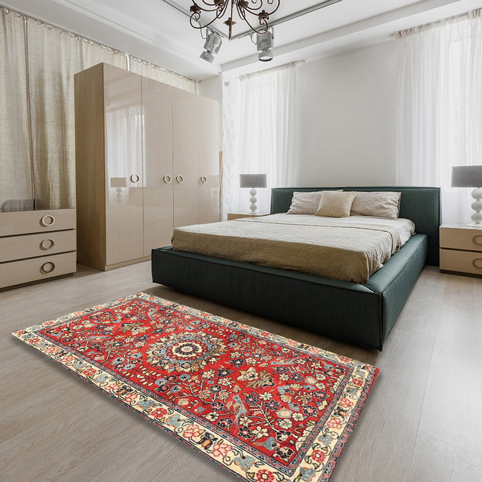 Machine Washable Traditional Light French Beige Brown Rug in a Bedroom, wshtr4473