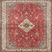 Round Machine Washable Traditional Red Rug, wshtr4475