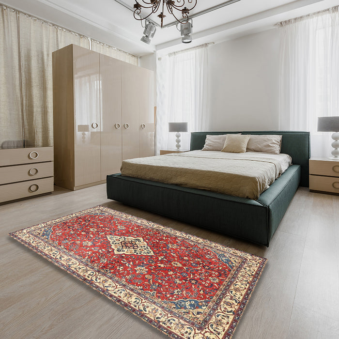 Machine Washable Traditional Red Rug in a Bedroom, wshtr4475