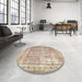 Round Machine Washable Traditional Orange Salmon Pink Rug in a Office, wshtr4477