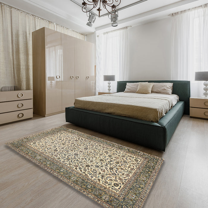 Machine Washable Traditional Brown Rug in a Bedroom, wshtr447