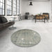 Round Machine Washable Traditional Sage Green Rug in a Office, wshtr4480