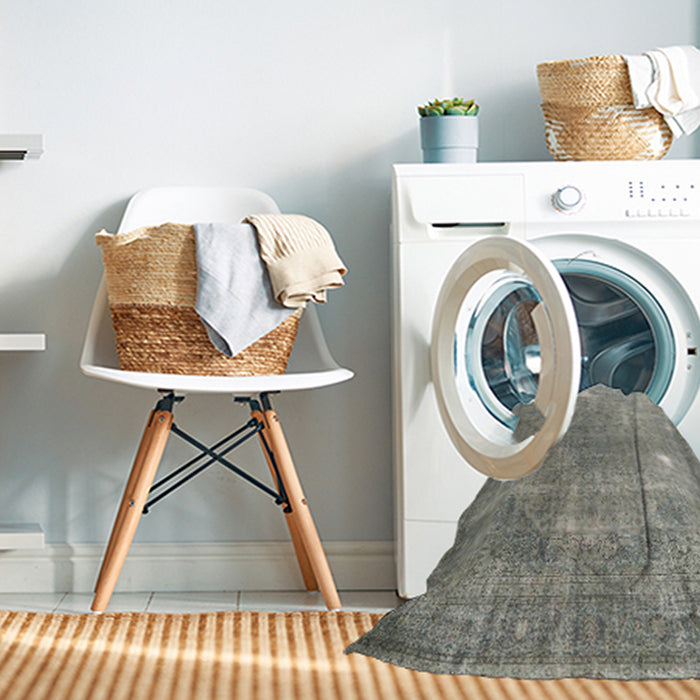 Machine Washable Traditional Sage Green Rug in a Washing Machine, wshtr4480