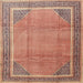 Round Machine Washable Traditional Tangerine Pink Rug, wshtr4491