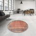 Round Machine Washable Traditional Tangerine Pink Rug in a Office, wshtr4491