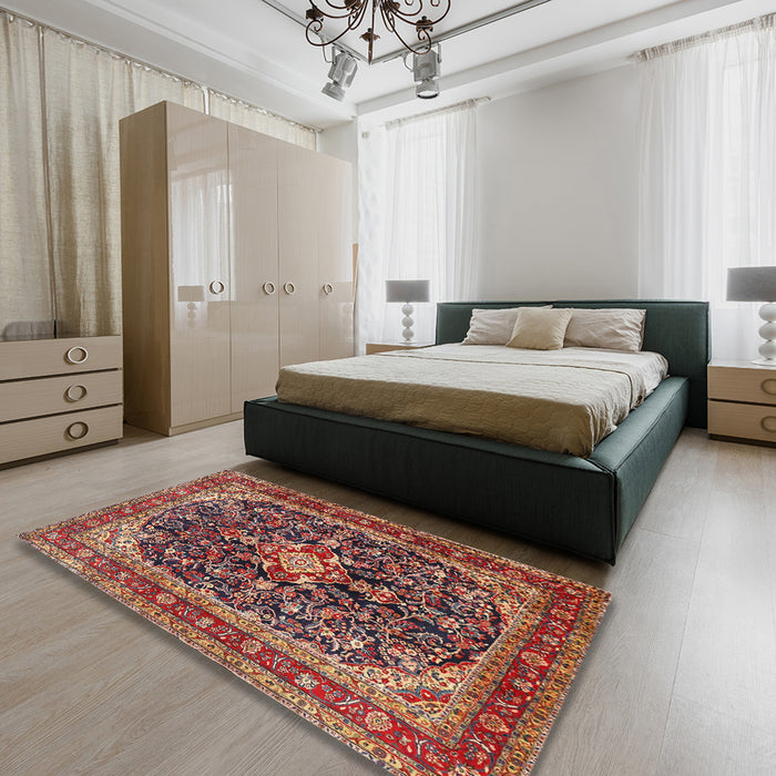 Traditional Saffron Red Persian Rug in a Bedroom, tr4494