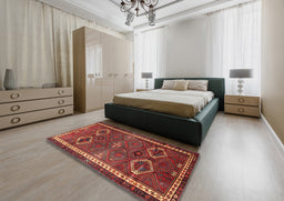 Traditional Gold Brown Persian Rug in a Bedroom, tr4495