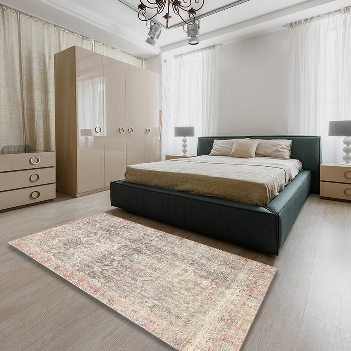 Traditional Desert Sand Beige Persian Rug in a Bedroom, tr4499