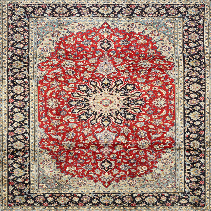 Square Traditional Tan Brown Medallion Rug, tr449
