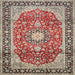 Square Traditional Tan Brown Medallion Rug, tr449