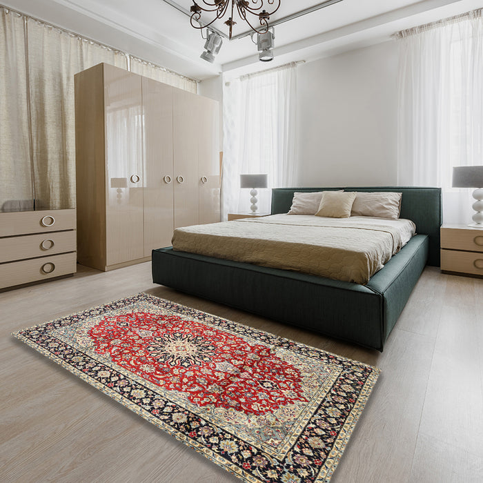 Machine Washable Traditional Tan Brown Rug in a Bedroom, wshtr449