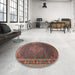 Round Traditional Orange Salmon Pink Medallion Rug in a Office, tr44