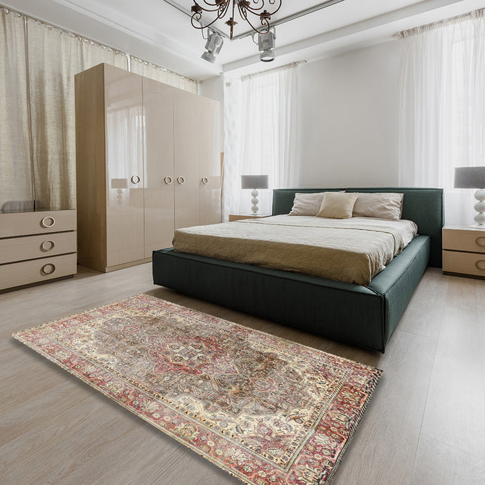 Machine Washable Traditional Dark Gold Brown Rug in a Bedroom, wshtr4502