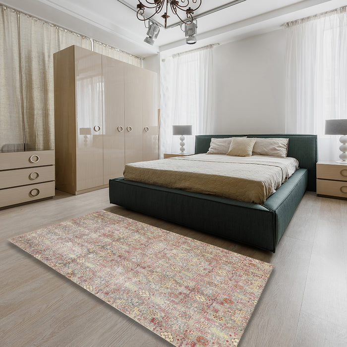 Traditional Tan Brown Persian Rug in a Bedroom, tr4503