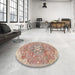 Round Traditional Copper Red Pink Medallion Rug in a Office, tr4504