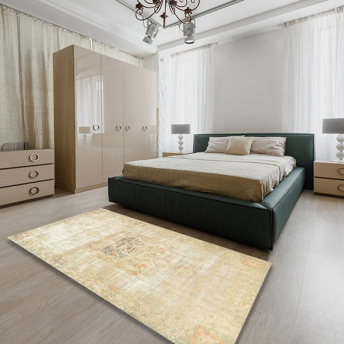 Machine Washable Traditional Gold Rug in a Bedroom, wshtr4505