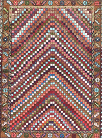 Machine Washable Traditional Brown Red Rug, wshtr4508