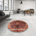 Round Machine Washable Traditional Tomato Red Rug in a Office, wshtr450