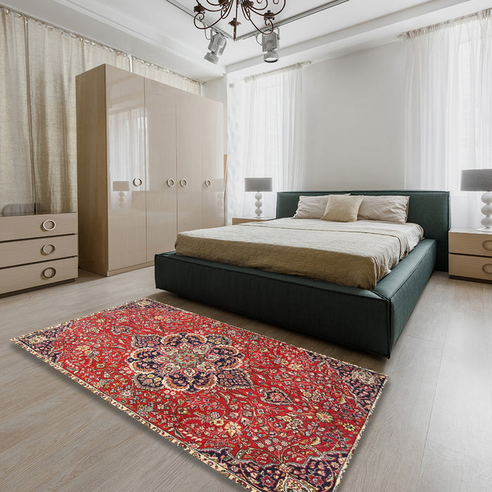 Traditional Light Copper Gold Medallion Rug in a Bedroom, tr4510