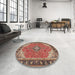 Round Traditional Saffron Red Medallion Rug in a Office, tr4512