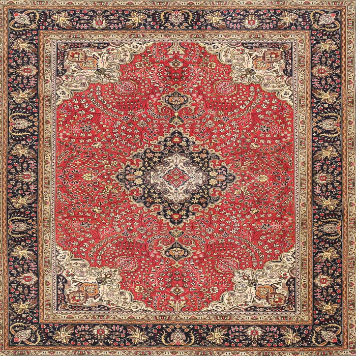Round Machine Washable Traditional Saffron Red Rug, wshtr4512