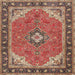 Round Machine Washable Traditional Saffron Red Rug, wshtr4512