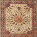 Round Machine Washable Traditional Brown Red Rug, wshtr4514