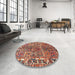 Round Machine Washable Traditional Light Copper Gold Rug in a Office, wshtr4516